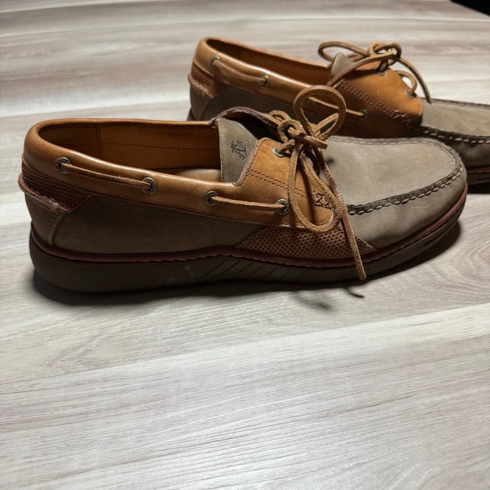 Tommy Bahama Boat‎ Shoes Mens 12 Brown Olive Leather Suede TB-266 Loafers Casual